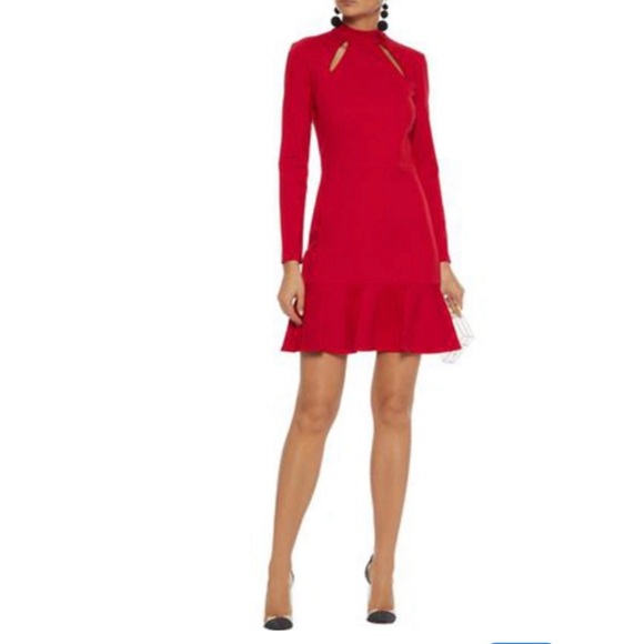 Alice + Olivia Marisela Mock Neck Cutout Mini Dress Size 0 Red NWT - Picture 6 of 11